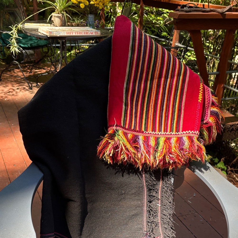 Bolivian Handwoven Red Multicolor and Black Striped Ponchos